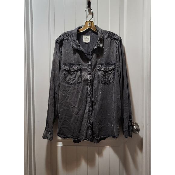 American Eagle Boyfriend Fit Dark Gray Splatter Button Front Shirt Women’s XS - Picture 1 of 7
